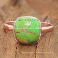 Handcrafted Rose Gold Gemstone Jewelry Handmade Rose Gold Cushion Cut Copper Green Turquoise Gemstone Rings